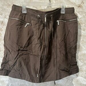 Michael Kors Brown Rayon Mini Skirt with Zipper Accents - Women's Size 12